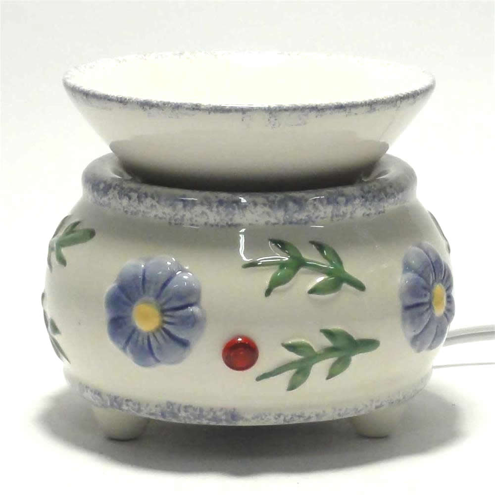 BLUE DAISIES - Ceramic Warmer With Dish For Gel Melts & Oils