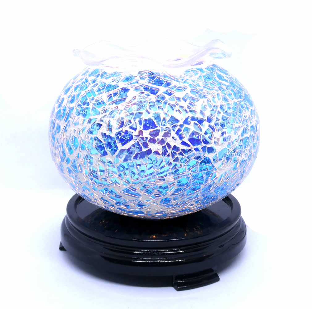 Elegant Cracked Glass Aroma Lamp Diffuser Warmer - Blue