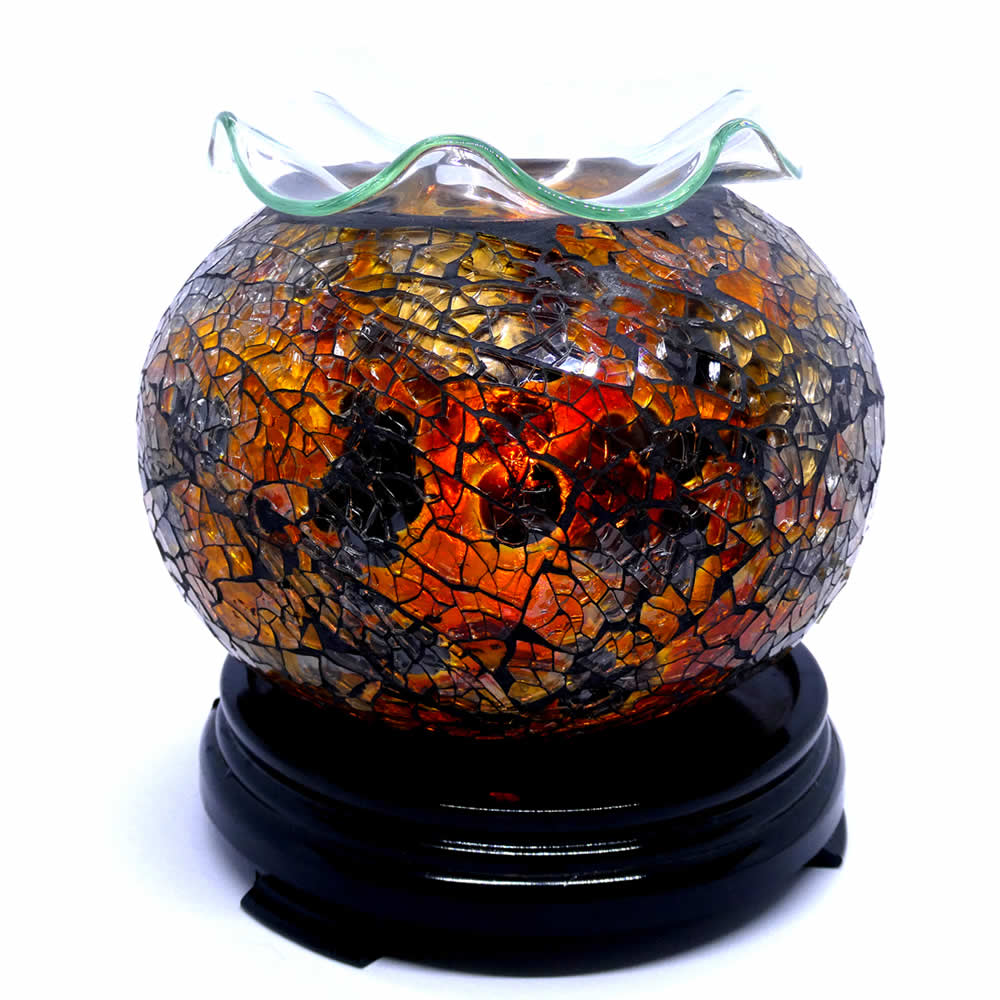 Elegant Cracked Glass Aroma Lamp Warmer - Brown Gold Orange