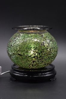 Elegant Cracked Glass Aroma Lamp Diffuser Warmer - Sage Green - Click Image to Close