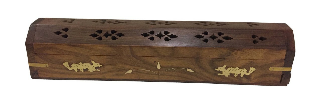 Dragon Wooden Incense Coffin Burner Built In Storage