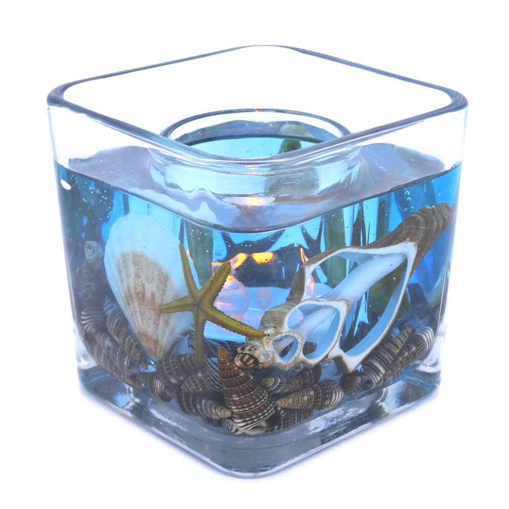 Deep Blue Ocean Starfishes Seashells Flameless Gel Candle Design
