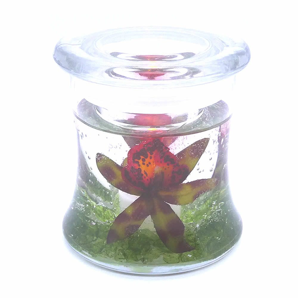 Flameless Red And Green Orchids Forever Candle Design
