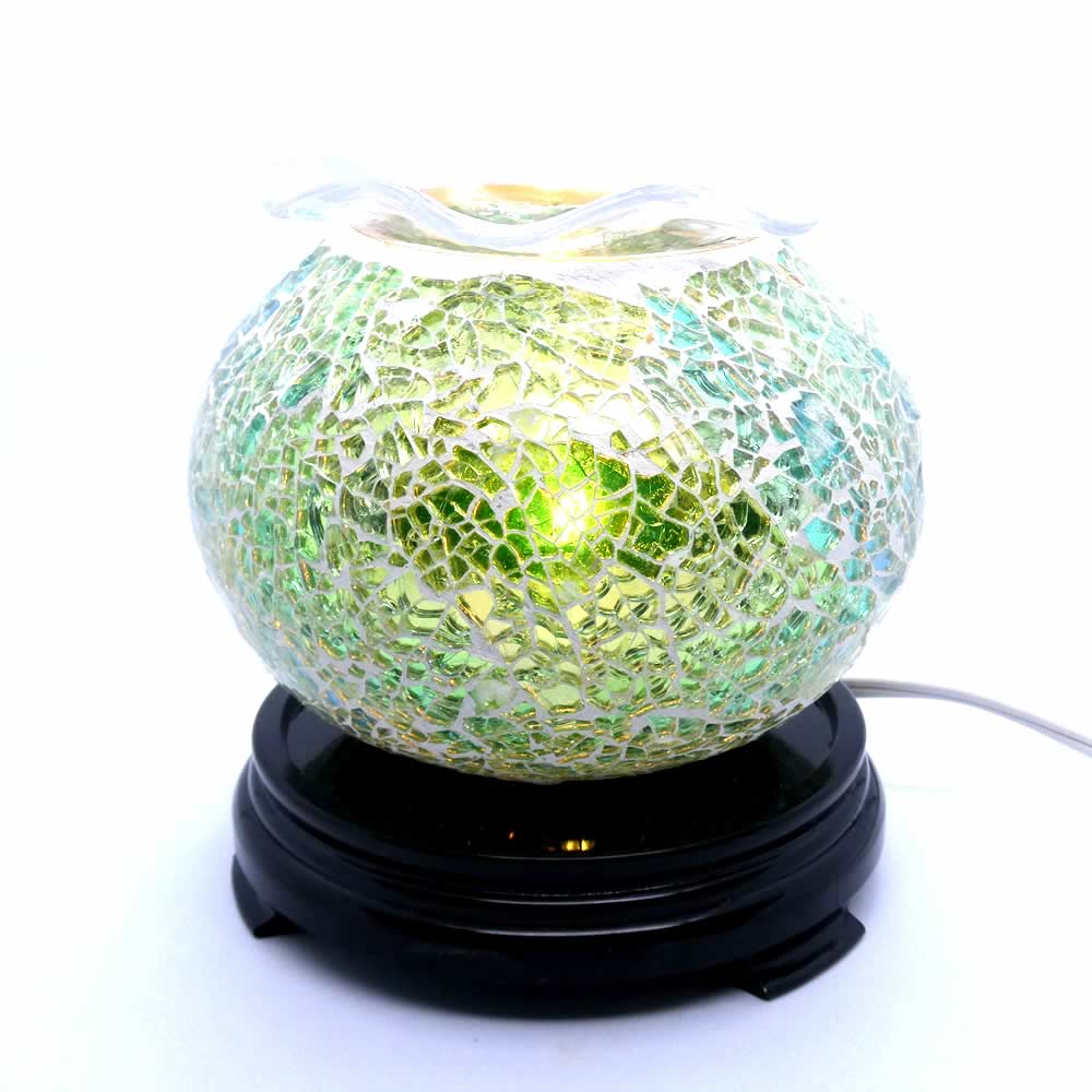 Elegant Cracked Glass Aroma Lamp Warmer - Green Yellow Aqua