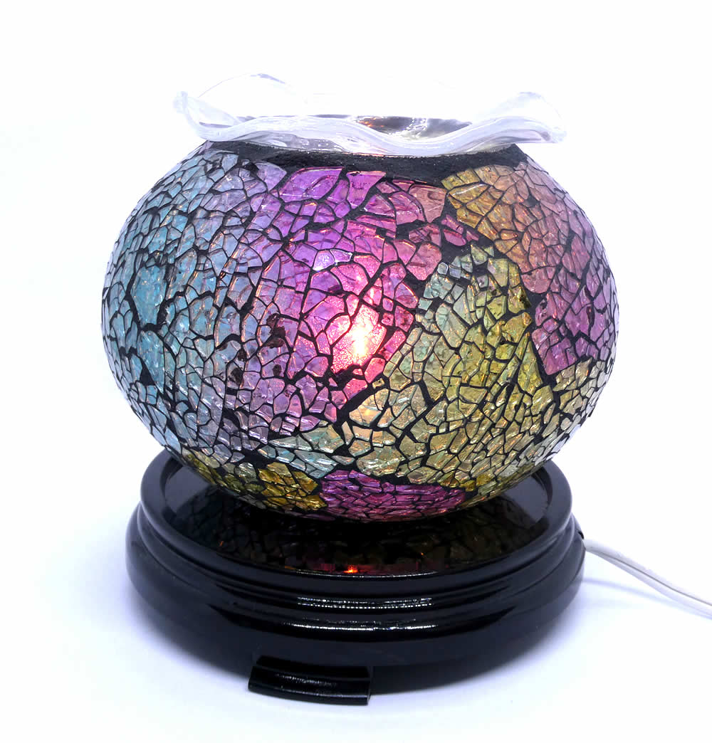 Elegant Cracked Glass Aroma Lamp Warmer - Multi Color Pastels