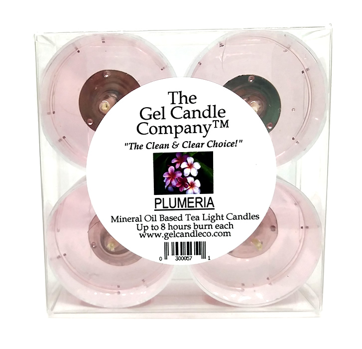 Plumeria Scented Gel Candle Tea Lights - 4 pk. - Click Image to Close