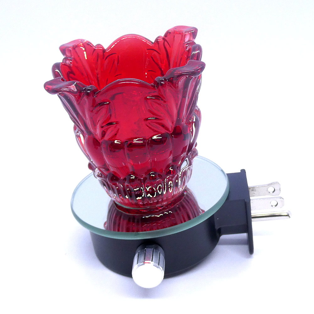 Red Floral Leaves Glass Plugin Aroma Warmer Night Light Dimmer
