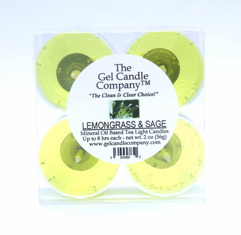 Lemongrass and Sage Scented Gel Candle Tea Lights - 4 pk. - Click Image to Close