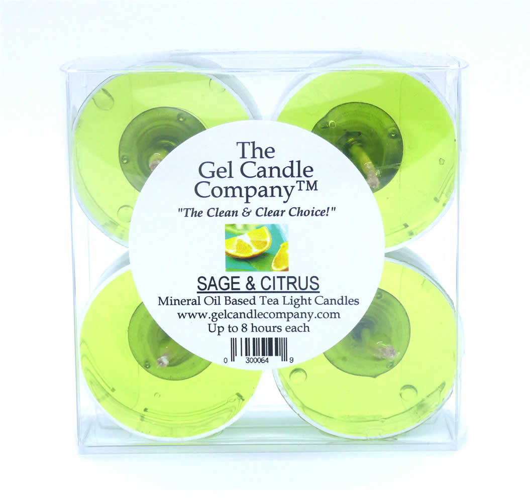 Sage and Citrus Scented Gel Candle Tea Lights - 4 pk. - Click Image to Close