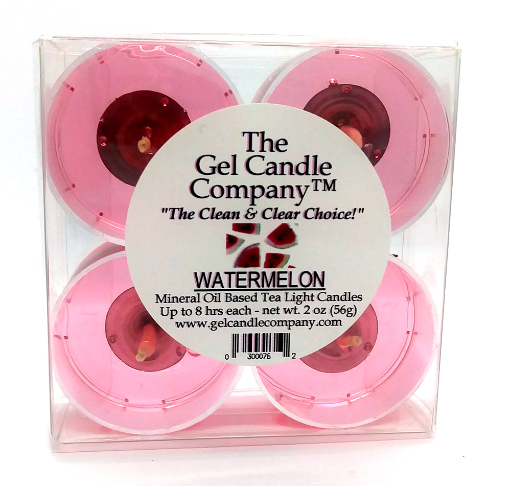 Watermelon Scented Gel Candle Tea Lights - 4 pk. - Click Image to Close