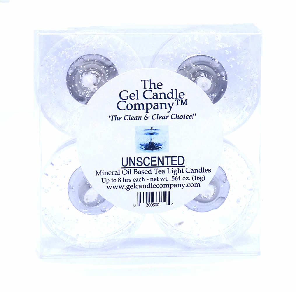 4 Unscented Gel Candle Tea Lights (up to 8 hrs each) - Click Image to Close
