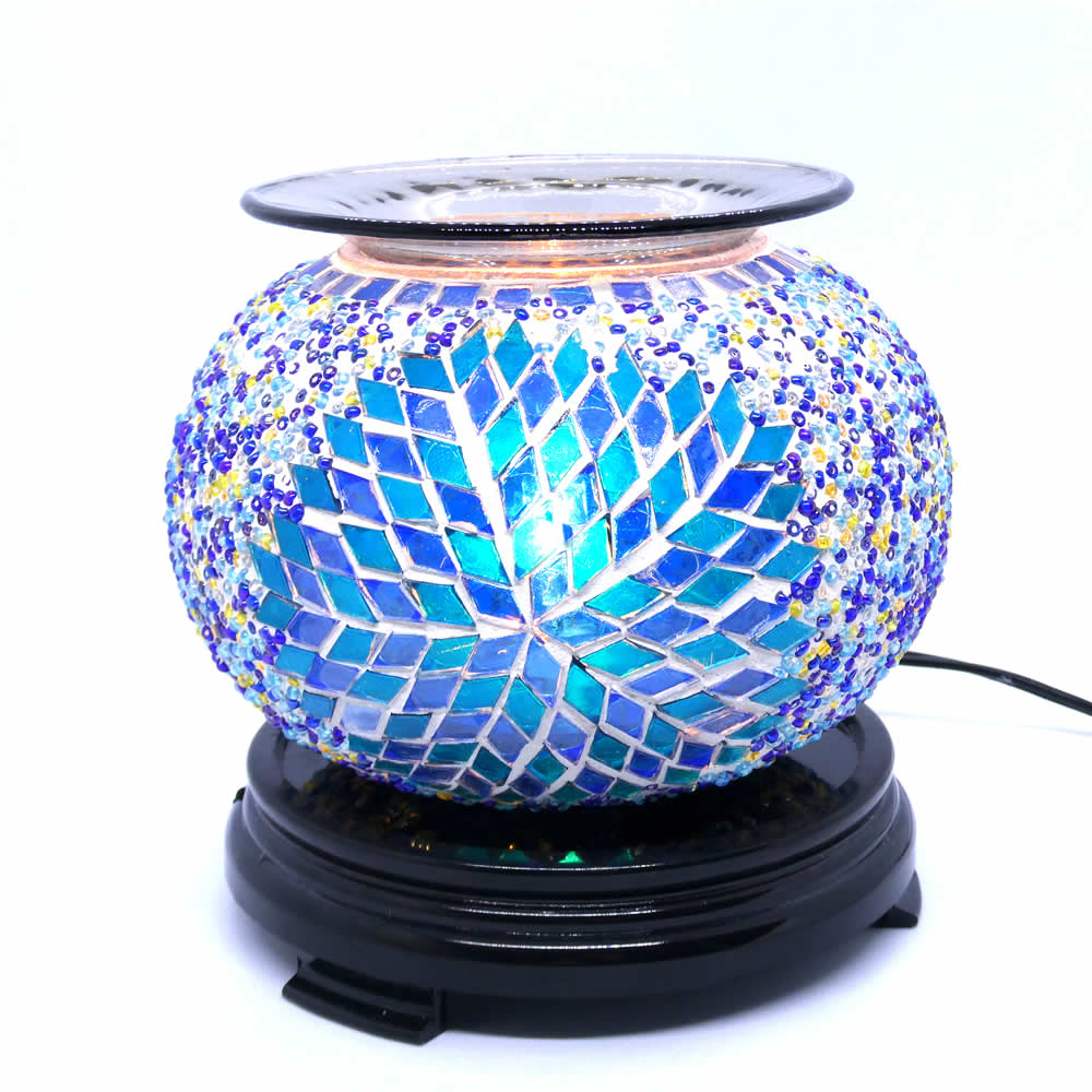 Elegant Cracked Glass Aroma Lamp Diffuser Warmer Blue Starburst - Click Image to Close