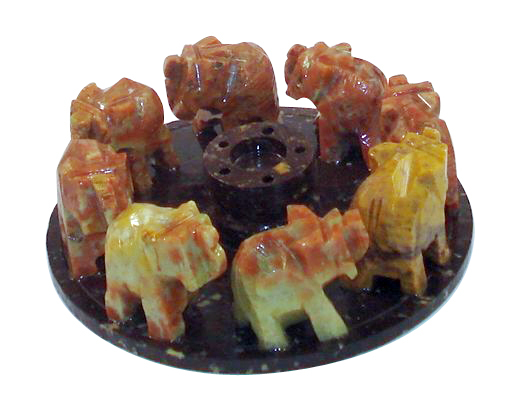 8 Hand Carved Stone Elephants for Incense Sticks and Cones