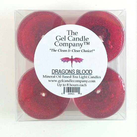 Dragons Blood Scented Gel Candle Tea Lights - 4 pk. - Click Image to Close