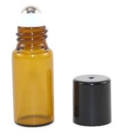 (image for) 3ML Small Amber Glass w/Steel Roll on Ball & Black Cap w/ Funnel