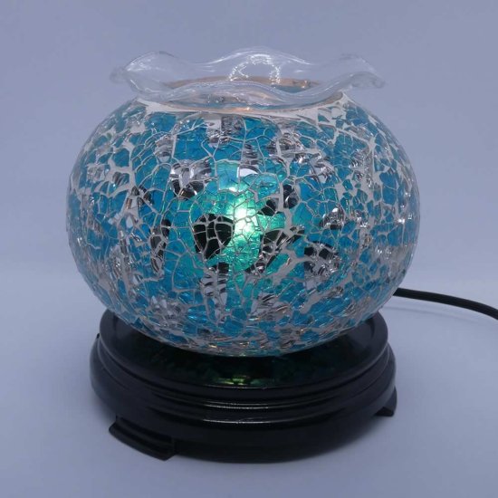 (image for) Elegant Cracked Glass Aroma Lamp Diffuser Warmer - Aqua Silver