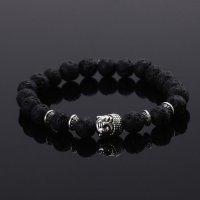 (image for) Lava Rock Bracelet Buddha Head Beaded Natural Gemstone