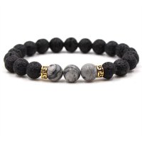 (image for) Lava Rock Bracelet Buddha Head Beaded Natural Stone Agate Grey