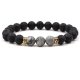 (image for) Lava Rock Bracelet Buddha Head Beaded Natural Stone Agate Grey