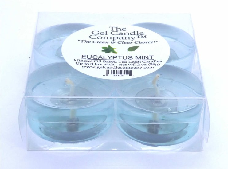 (image for) Eucalyptus Mint Scented Gel Candle Tea Lights - 4 pk.