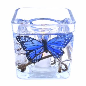 (image for) Flameless Blue Feathered Butterflies Forever Gel Candle Design