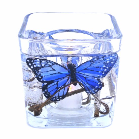 (image for) Flameless Blue Feathered Butterflies Forever Gel Candle Design