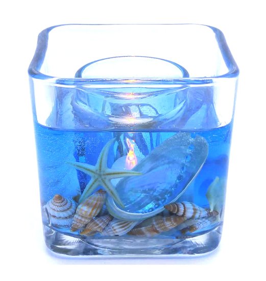 (image for) Blue Ocean Starfishes and Seashells Flameless Gel Candle Design