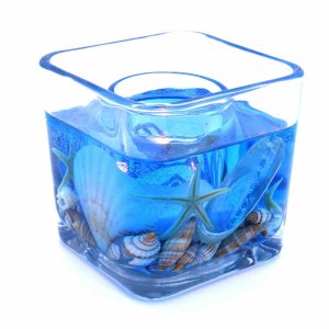 (image for) Blue Ocean Starfishes and Seashells Flameless Gel Candle Design