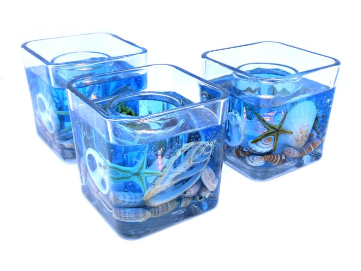 (image for) Blue Ocean Starfishes and Seashells Flameless Gel Candle Design