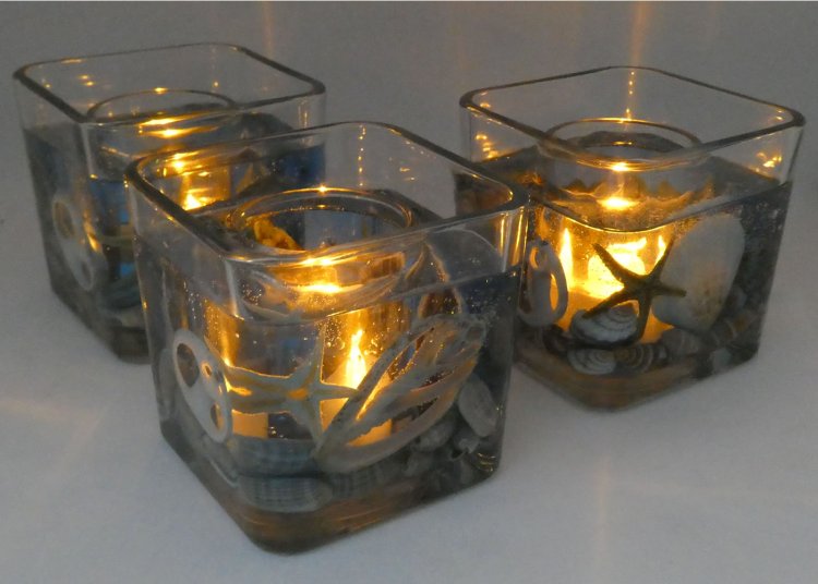 (image for) Blue Ocean Starfishes and Seashells Flameless Gel Candle Design