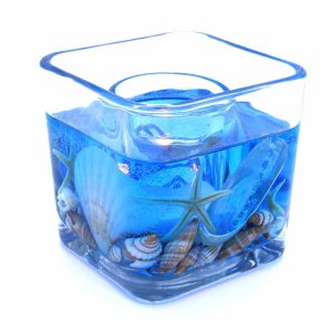 (image for) Blue Ocean Starfishes and Seashells Flameless Gel Candle Design