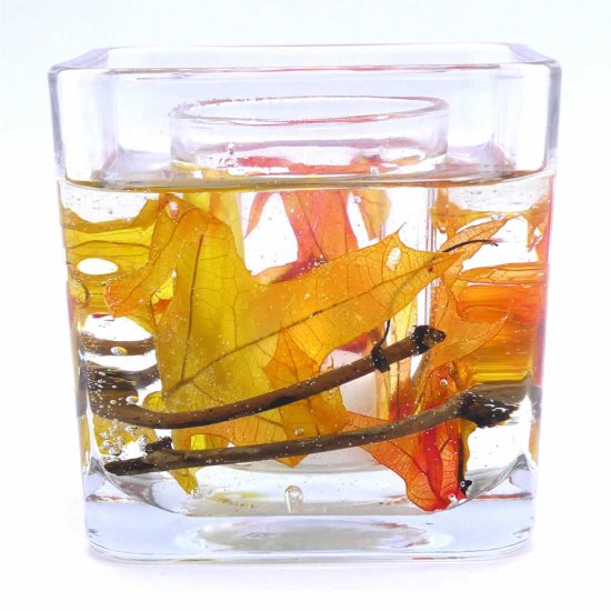 (image for) Flameless Fall Leaves Flameless Forever Gel Candle Glass Cube