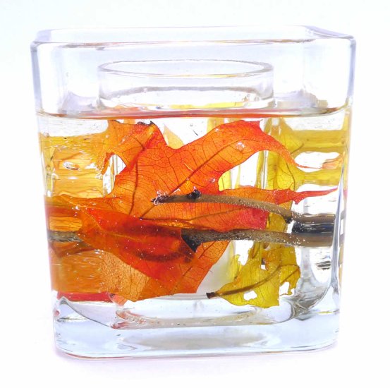 (image for) Flameless Fall Leaves Flameless Forever Gel Candle Glass Cube