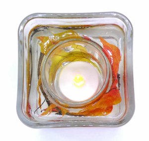(image for) Flameless Fall Leaves Flameless Forever Gel Candle Glass Cube