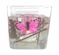 (image for) Flameless Pink Butterflies Forever Gel Candle Design Glass Cube