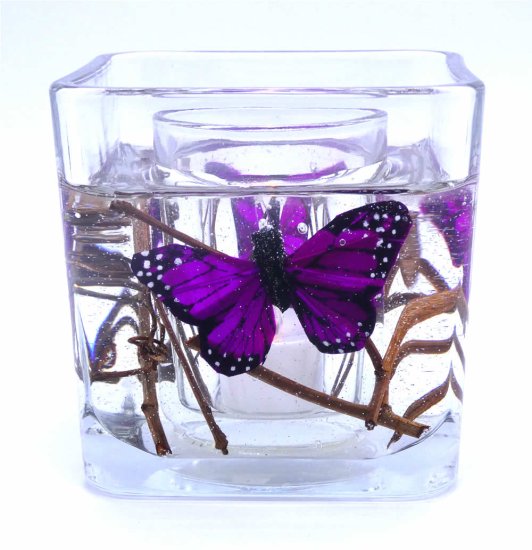 (image for) Flameless Purple Butterflies Forever Gel Candle Design Cube