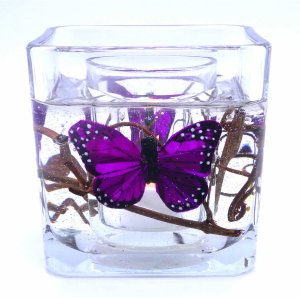 (image for) Flameless Purple Butterflies Forever Gel Candle Design Cube