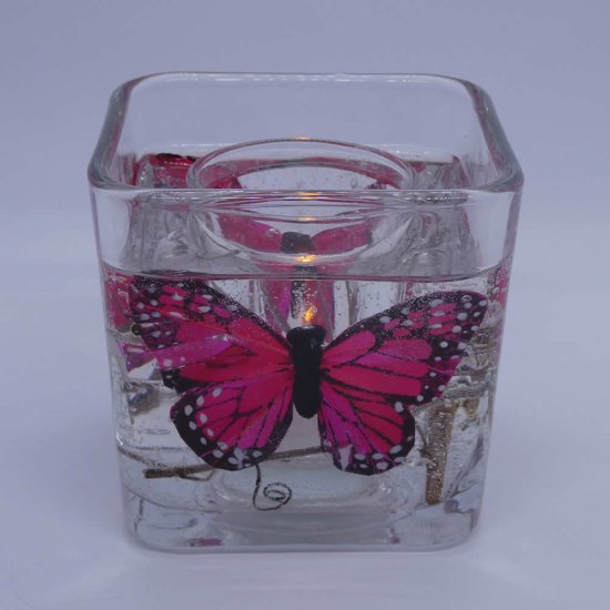 (image for) Flameless Red Pink Butterflies Forever Gel Candle Design Cube