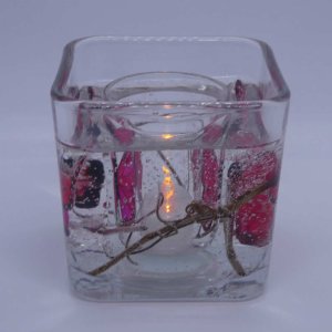 (image for) Flameless Red Pink Butterflies Forever Gel Candle Design Cube
