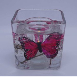 (image for) Flameless Red Pink Butterflies Forever Gel Candle Design Cube
