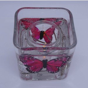 (image for) Flameless Red Pink Butterflies Forever Gel Candle Design Cube