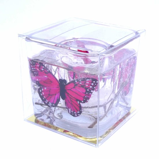 (image for) Flameless Red Pink Butterflies Forever Gel Candle Design Cube