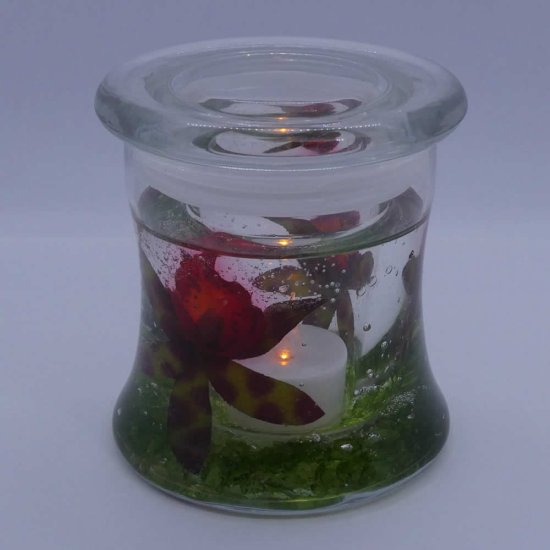 (image for) Flameless Red And Green Orchids Forever Candle Design