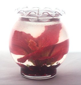 (image for) Red Hibiscus In Wavy Top Trim Glass Gel Candle Design Refillable Forever Candle