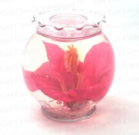 (image for) Red Hibiscus In Wavy Top Trim Glass Gel Candle Design Refillable Forever Candle