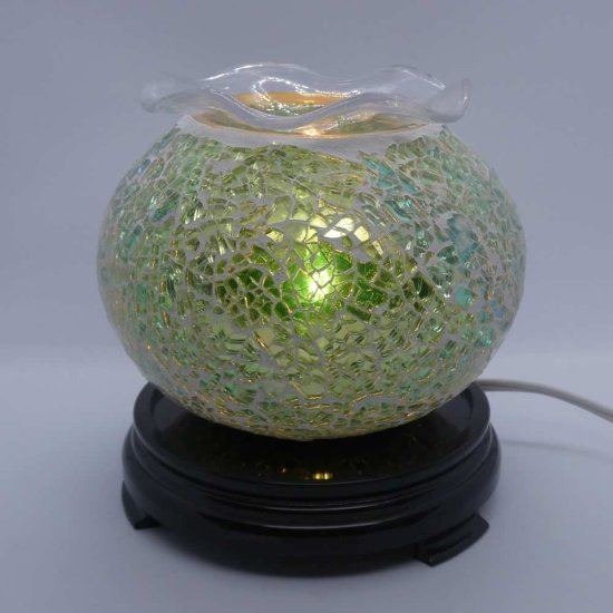 (image for) Elegant Cracked Glass Aroma Lamp Warmer - Green Yellow Aqua