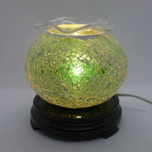 (image for) Elegant Cracked Glass Aroma Lamp Warmer - Green Yellow Aqua