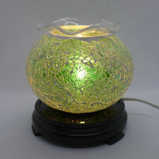(image for) Elegant Cracked Glass Aroma Lamp Warmer - Green Yellow Aqua
