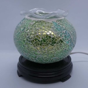 (image for) Elegant Cracked Glass Aroma Lamp Warmer - Green Yellow Aqua