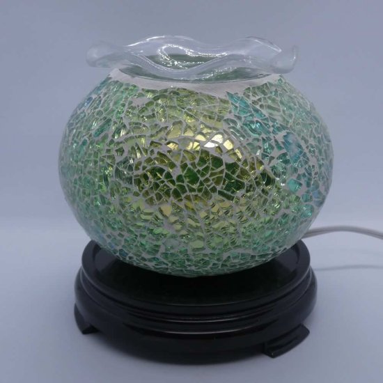 (image for) Elegant Cracked Glass Aroma Lamp Warmer - Green Yellow Aqua